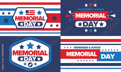 Memorial Day in United States. Remember and Honor. Federal holiday for remember and honor persons who have died while serving in the United States Armed Forces. Celebrated in May. Vector poster