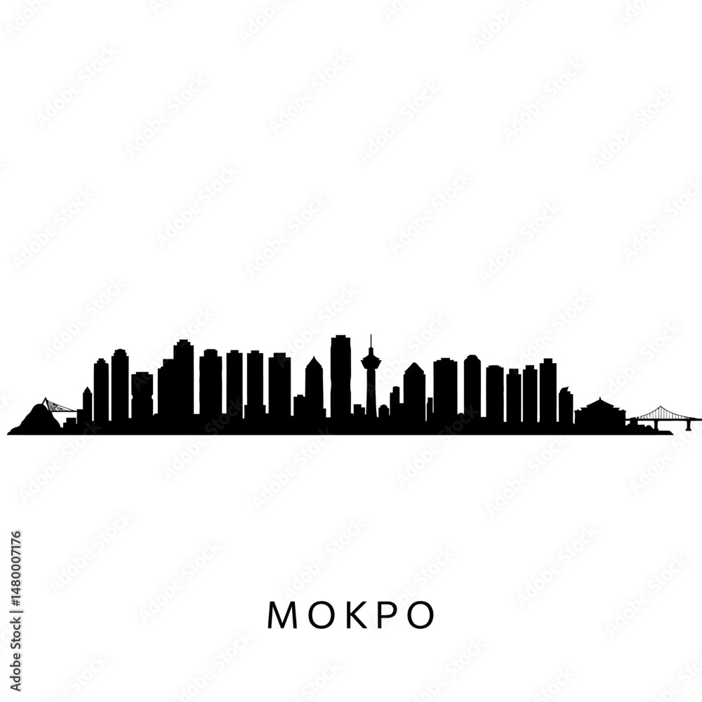 Fototapeta premium Mokpo skyline with South Korea Black silhouette.