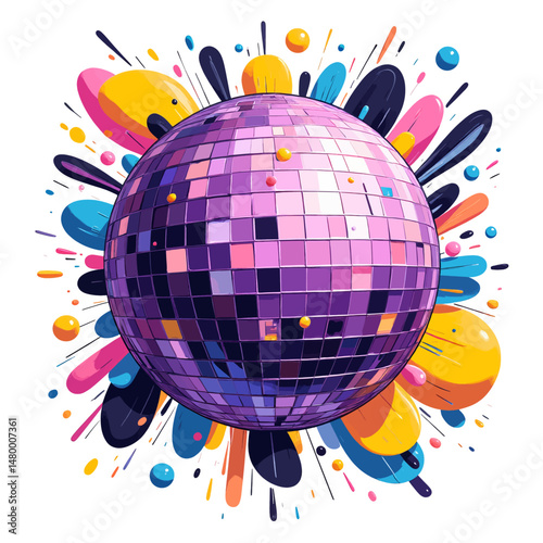 Colorful Disco Ball Celebration with Vibrant Splashes