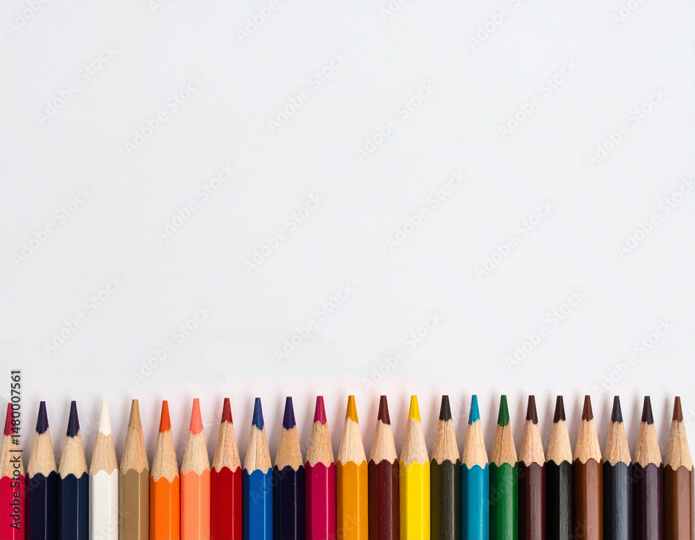 Naklejka premium 並んだ色鉛筆 白背景