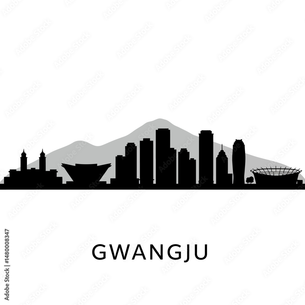 Fototapeta premium Gwangju skyline with South Korea, Cityscape, and Silhouette.