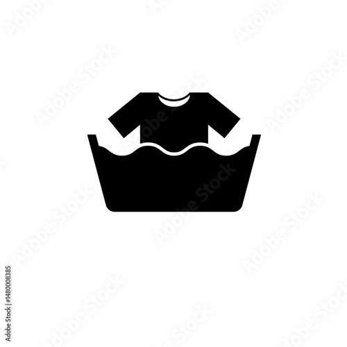 Hand Wash Clothes in Basin, Washing a T-shirt Solid Flat Vector Icon Isolated on White Background.