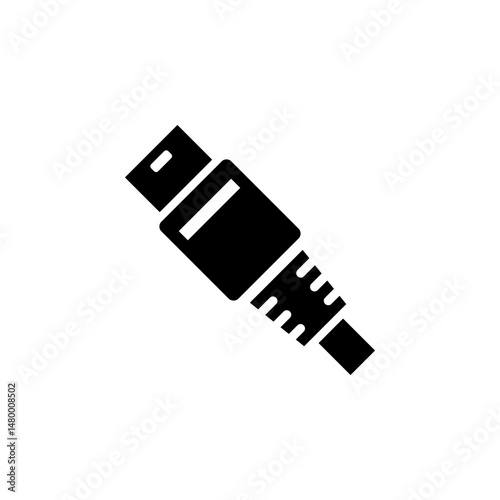 USB Cable Plug Power Connector Type A Solid Flat Vector Icon Isolated on White Background.