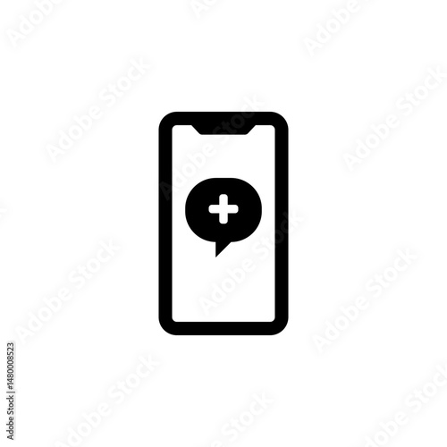 Medical Help Cell Phone, Emergency Call Solid Flat Vector Icon Isolated on White Background.