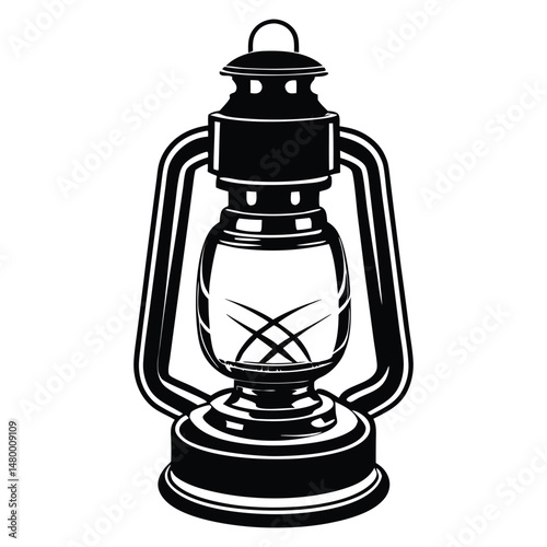 Kerosene lamp on white background, Old Rail Lamp, Vintage Camping Lamp Silhouette Vector