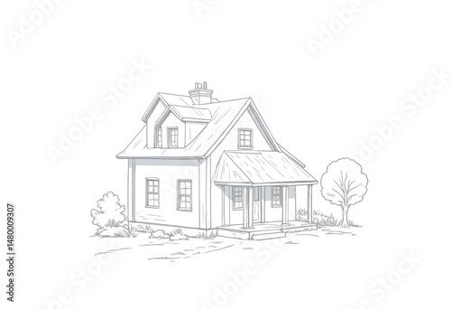 Cozy Cottage in Autumn Countryside with Trees and Pathway