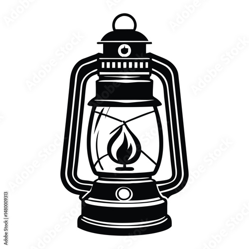 Kerosene lamp on white background, Old Rail Lamp, Vintage Camping Lamp Silhouette Vector