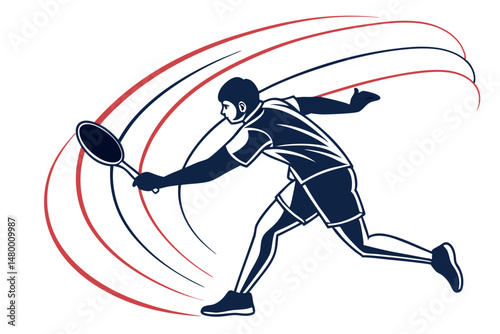 Table Tennis Player Action with Motion Lines Vector Design