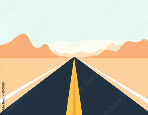 Desert Highway Journey Through Mountains at Sunset