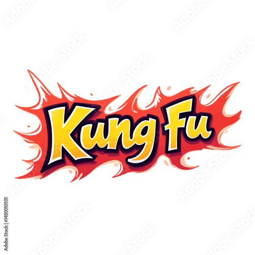 Dynamic Kung Fu Logo with Fiery Flames and Bold Colors