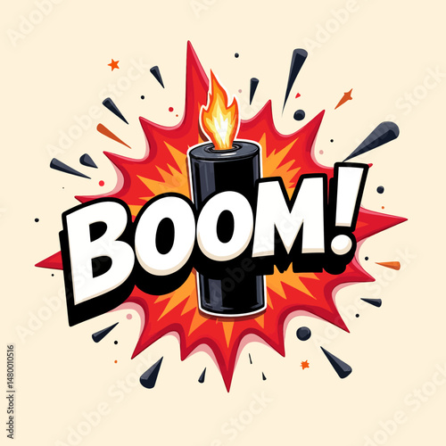 Dynamic Explosion Illustration with Fire and Boom Text