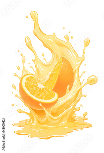 Dynamic Orange Splash: Fresh Juice Burst with Orange Slices