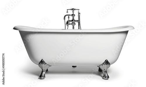 Elegant Clawfoot Bathtub with Chrome Faucet on White Background