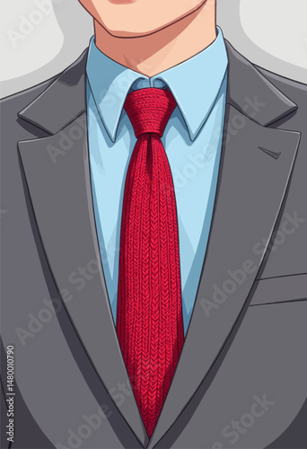 Elegant Businessman in Gray Suit with Red Tie and Light Blue Shirt