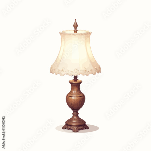 Elegant vintage lamp with ornate base and cream shade on white background