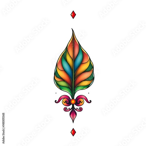 Colorful Leaf Tattoo Design.