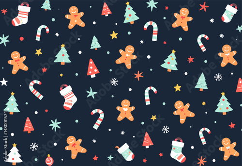 Festive Gingerbread Holiday Pattern Dark Blue