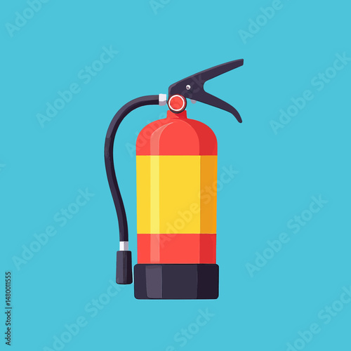 Fire Safety: Red and Yellow Extinguisher on Blue Background