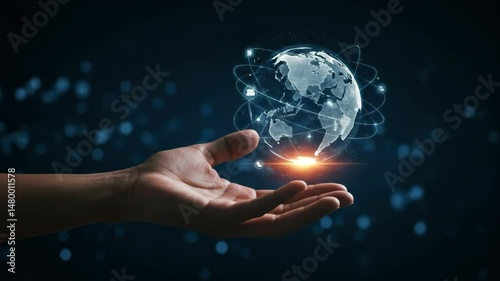 Floating digital globe in hand