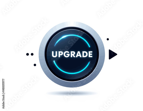 Futuristic Upgrade Button with Blue Glow in Modern Setting
