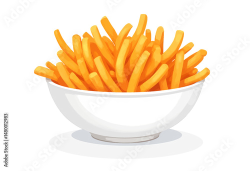 Golden French Fries in White Bowl, Crispy and Warm, Simple Joy, Minimalist Style, Perfect Snack