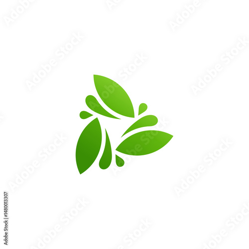 abstract flower, leaf logo, nature shape icon, fresh colors dynamic green