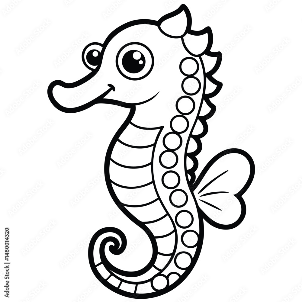 Fototapeta premium A Cute Cartoon Style Seahorse With Large Expressive Eyes