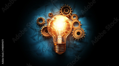 Bright Light Bulb with Gears Showing Innovation and Ideas