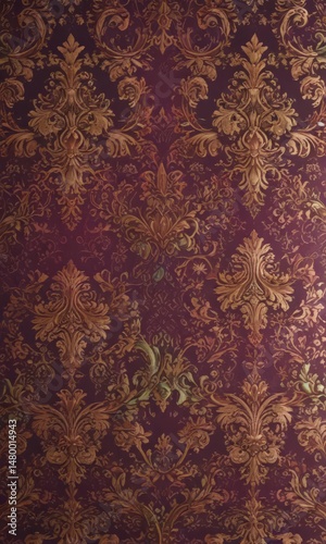 Rich jewel-toned damask wallpaper, intricate seamless pattern , classic, fabric, blue