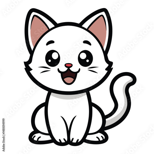 A Playful Cartoon Style Kitten Sitting With A Joyful Pose