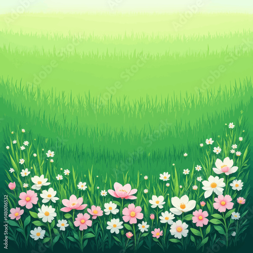 Lush Meadow with Wildflowers under Sunny Skies