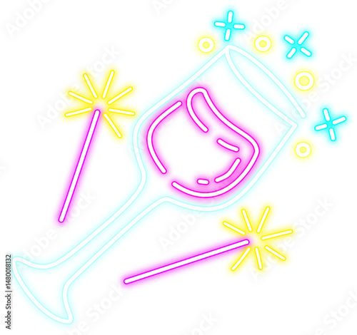 Neon Glow Cocktail Glass Illustration