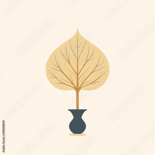 Minimalistic Autumn Leaf Tree in Blue Vase Serenity