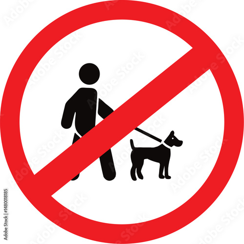 no dog walking sign with red prohibition circle and diagonal line restricting pets in designated areas
