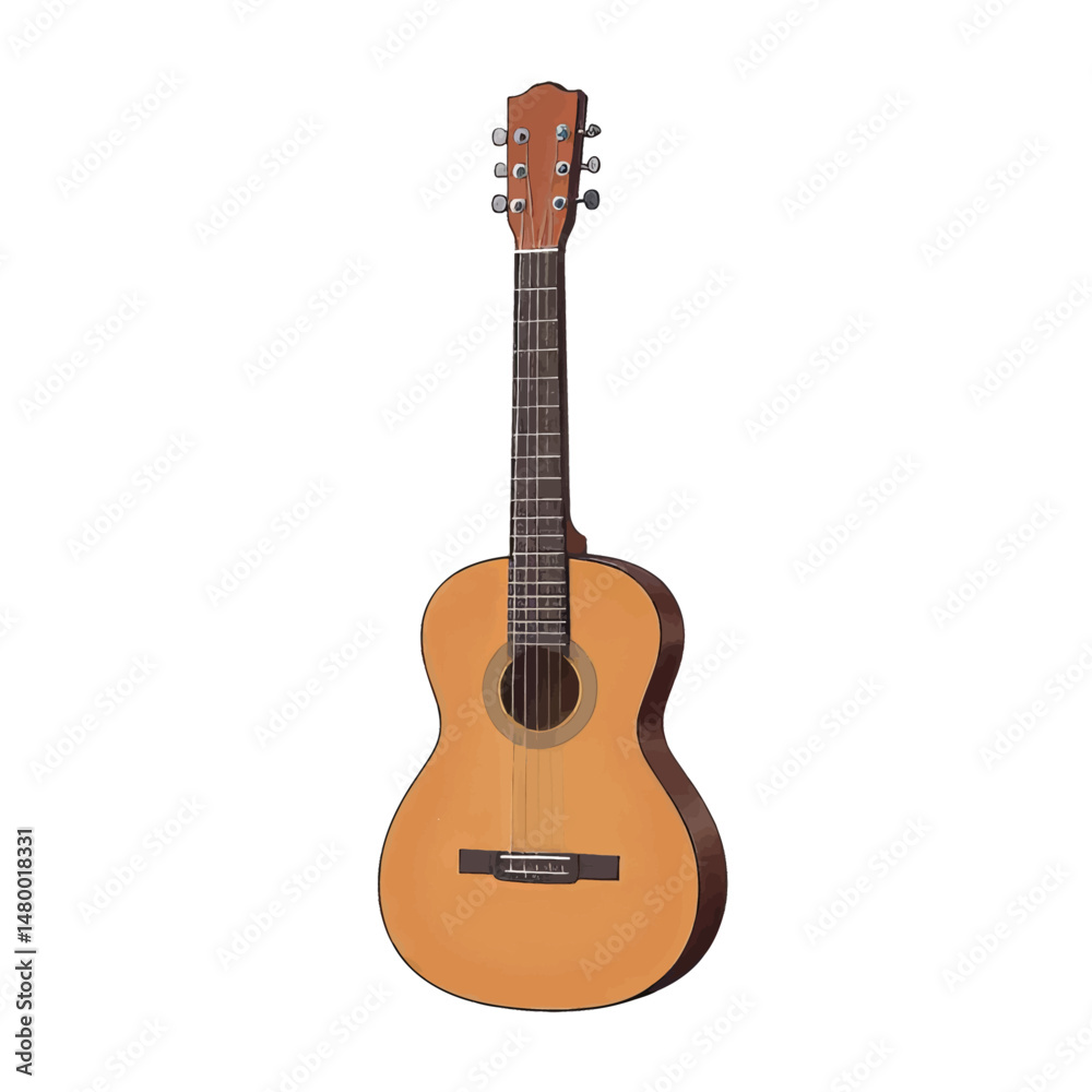 Fototapeta premium Minimalistic Guitar Serenity: Warm Wooden Strings on White Background