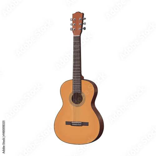 Minimalistic Guitar Serenity: Warm Wooden Strings on White Background
