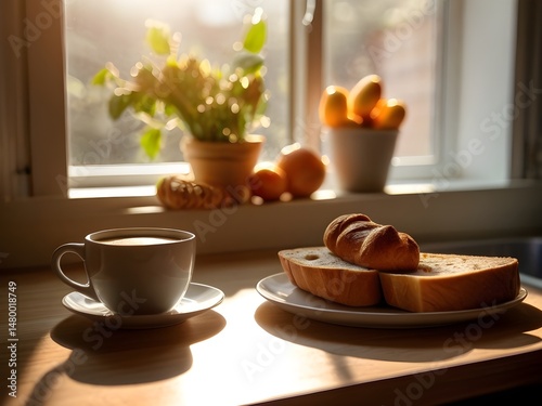 Wallpaper Mural cup of tea and cookies on wooden table Torontodigital.ca