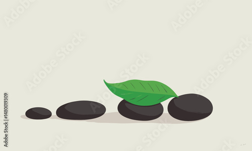 Minimalistic Stones and Leaf in Serene Setting