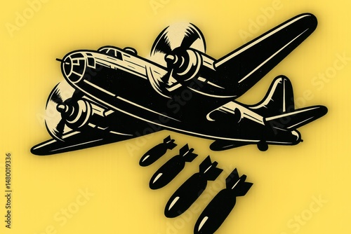 WWII propeller-driven bomber illustration in stylized design