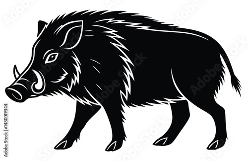 Wild Boar Silhouette Walking Side View Illustration