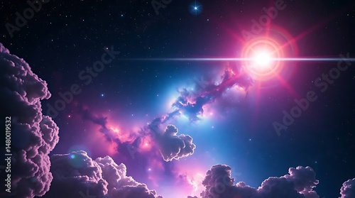 Cosmic Nebula with Bright Star, and Space.