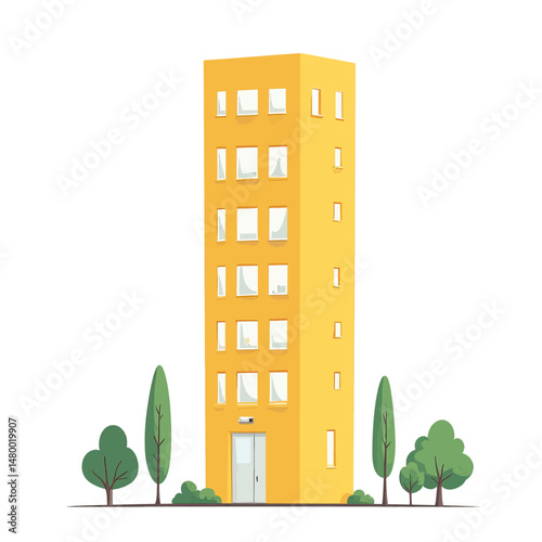 Modern Yellow Apartment Building Surrounded by Trees