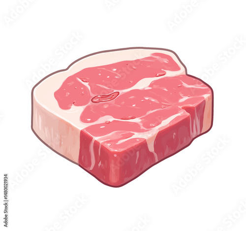 Raw Meat Steak Closeup with Juicy Red Marbling in Isometric Style