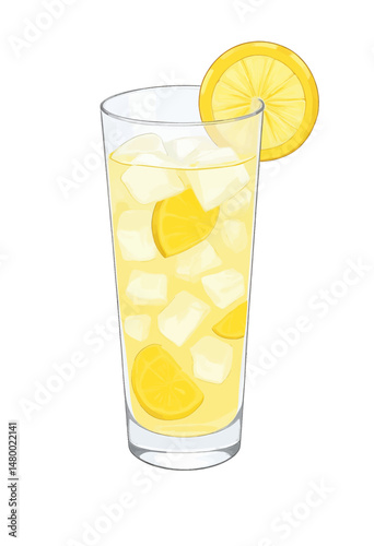 Refreshing Lemonade with Ice and Slices on Summer Day