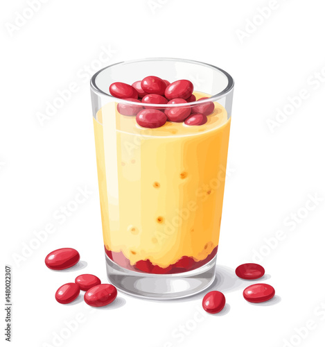 Refreshing Mango Smoothie with Red Beans in Glass Cup
