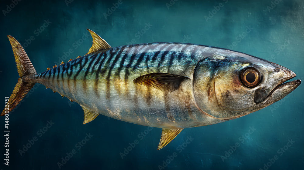 Fototapeta premium Mackerel fish presented in vibrant detail against a calming backdrop