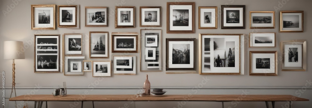 Obraz premium Chic gallery wall template, varied frame sizes and styles , gallery wall template, wall display