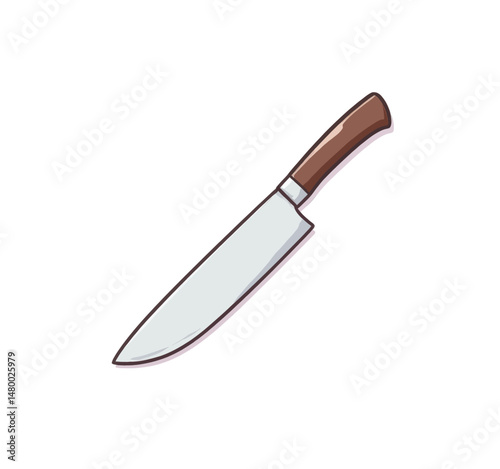 Sharp Chef's Knife with Brown Handle on White Background