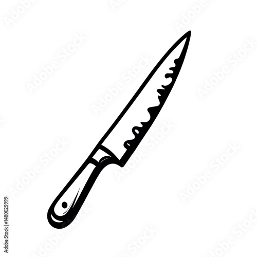 Sharp Knife Illustration: Minimalist Kitchen Blade with Serrated Edge