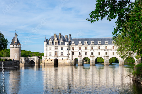 Fototapeta Naklejka Na Ścianę i Meble -  Chateau de Chenonceau is a French chateau spanning the river Cher, near the small village of Chenonceaux, Indre-et-Loire, Centre-Val de Loire. It is one of the best-known chateaux of the Loire Valley.